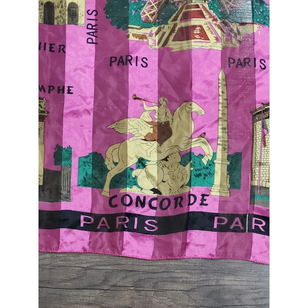 Aker Paris France Silk Scarf 38x38 Multicolor Pink Gold Luxury Square Wrap